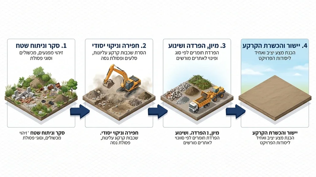 עבודות עפר ופינוי שטח באמצעות מחפר
