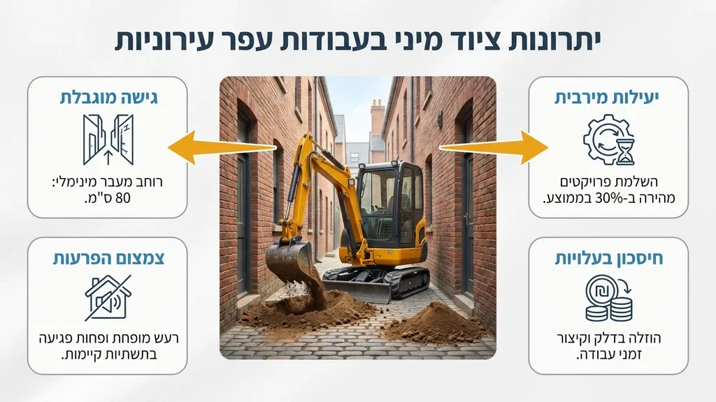 מיני מחפר מבצע עבודות חפירה בסמטה עירונית צרה