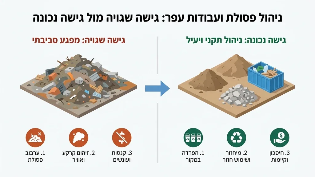 ערימות אדמה מסודרות באתר בנייה