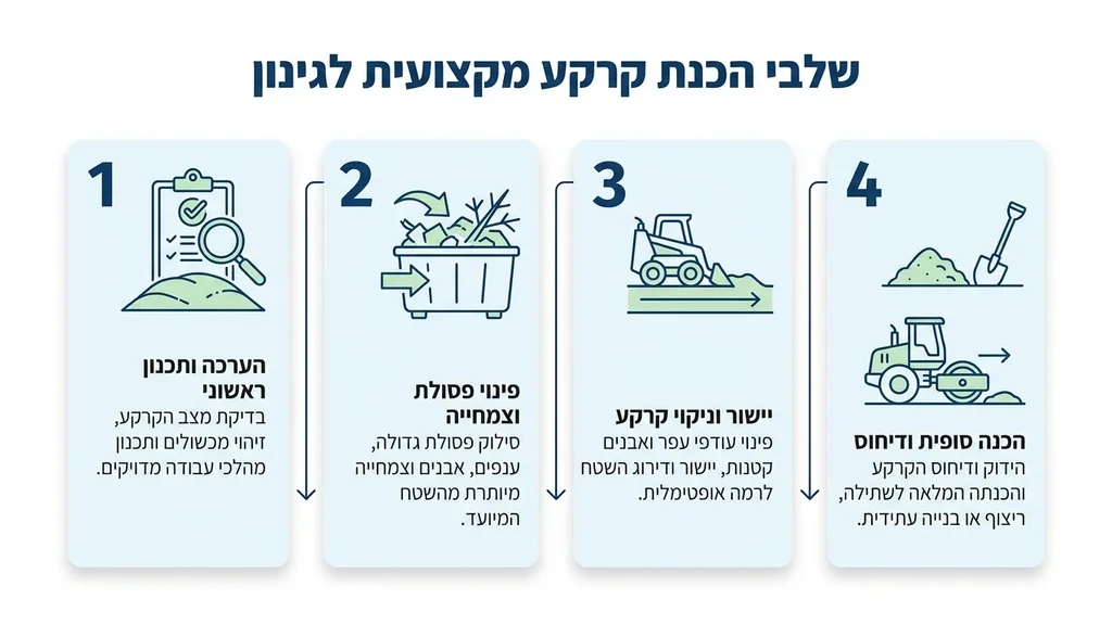 מיני מחפר מפנה פסולת ואדמה מגינה פרטית כהכנה לתשתית