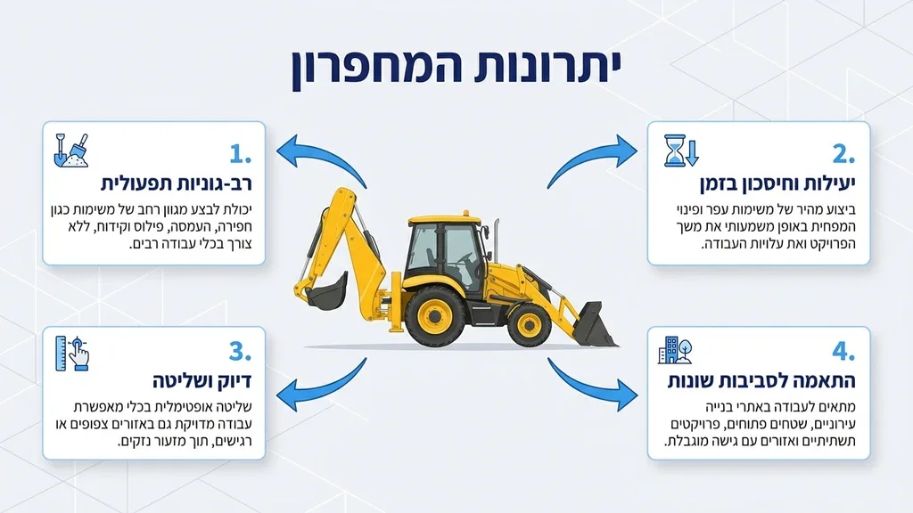מחפרון צהוב באתר בנייה מבצע עבודות תשתית