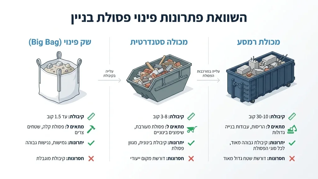 משאית מנוף מרימה שק פסולת גדול מאתר שיפוצים עירוני